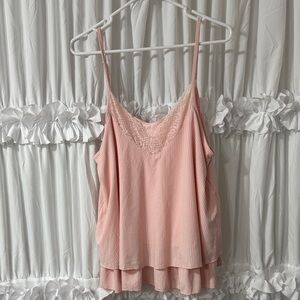 Pink Lace Trim Cami Top